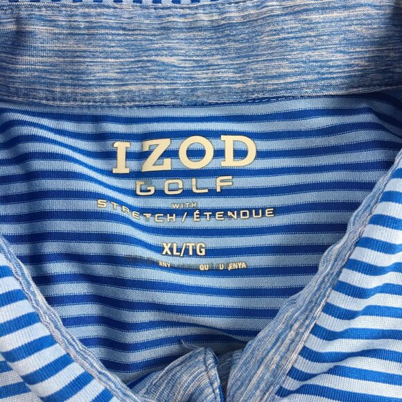 IZOD GOLF STRETCH BLUE STRIPED POLO SHIRT MENS SIZE XL - Picture 4 of 4